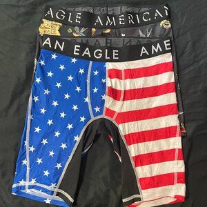 American Eagle Men's 9" Flex Boxer Brief Flag Tattoo Lot of 2 -Size Small (NWOT)
